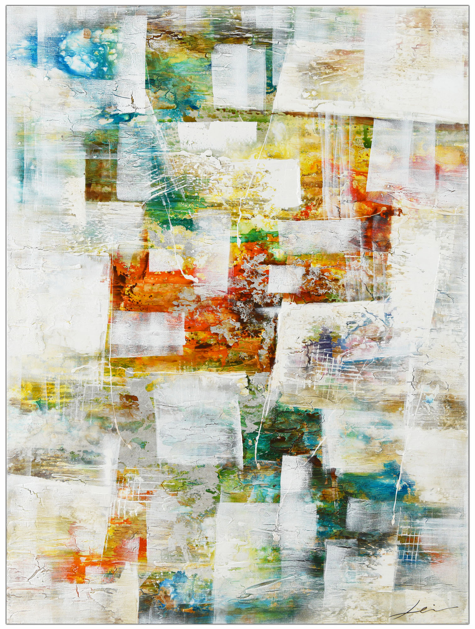 PXFC346 Wall décor art oil on canvas abstract orange blue white tones